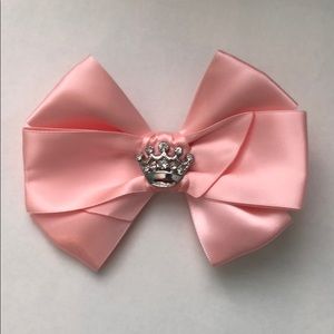 Boutique pink satin bow with princess crown center